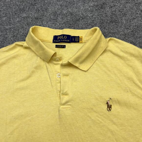Polo Ralph Lauren Polo Shirt Men's Large Yellow Classic Fit Embroidered Pony - Picture 1 of 9
